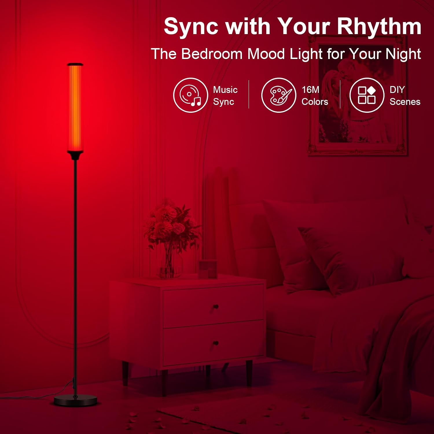 FRIDEKO HOME Floor Lamp, Smart RGBCW LED Color Changing Ambient Lighting for Living Room & Gaming Decor, Standing Lamp with App & Remote…