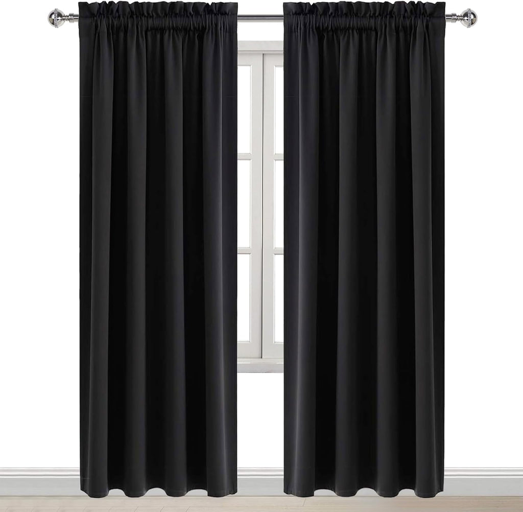 Dwcn Blackout Curtains Room Darkening Thermal Insulated Bedroom Curtains Window Curtain Panels, 52 x 84 inches Long, Set of 2 Black Rod Poc…