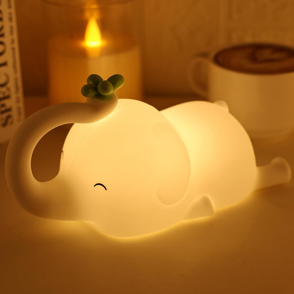 Silicone Elephant Night Light for Kids - 3-Level Dimmable & Rechargeable LED Lamp, Touch Control Soft Animal Light for Nursery, Baby Room…