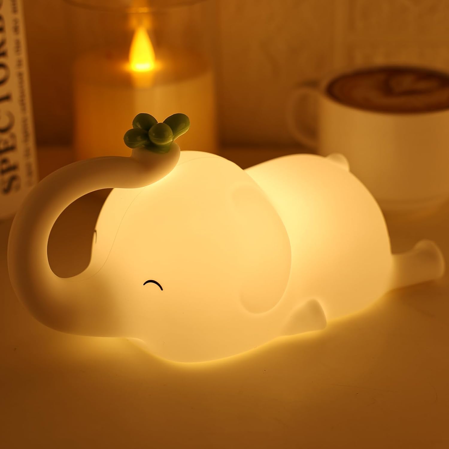 Silicone Elephant Night Light for Kids - 3-Level Dimmable & Rechargeable LED Lamp, Touch Control Soft Animal Light for Nursery, Baby Room…