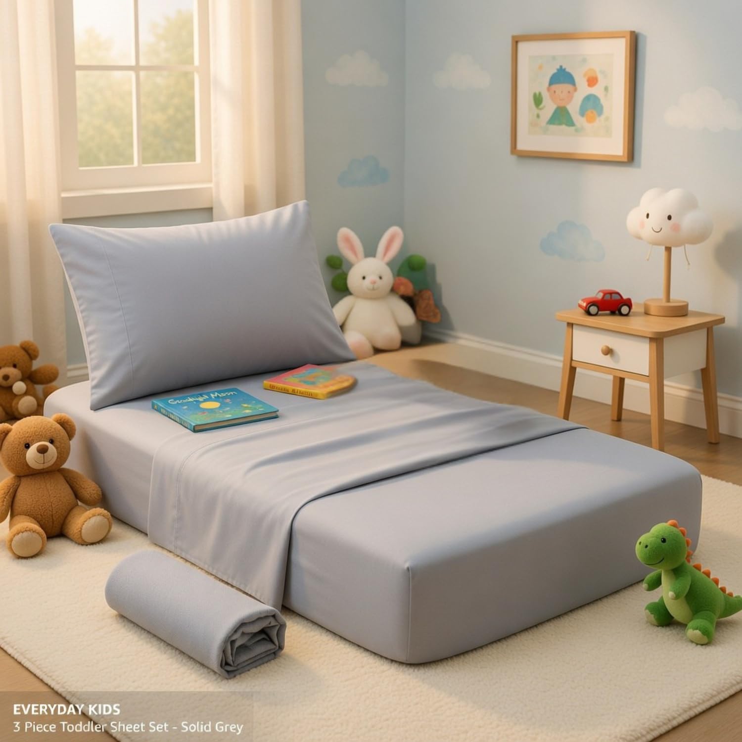 EVERYDAY KIDS 3 Piece Toddler Sheet Set - Soft Breathable Microfiber Toddler Bedding - Includes a Flat Sheet, a Fitted Sheet and a…