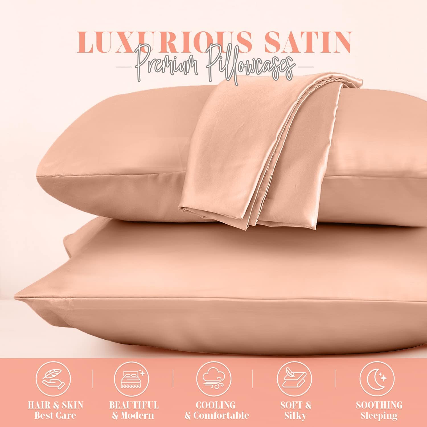 Elegantcomfort Elegant Comfort Silky and Luxurious 2-Piece Satin Pillowcase Set for Healthier Skin and Hair, Hidden Zipper Closure and Beau…