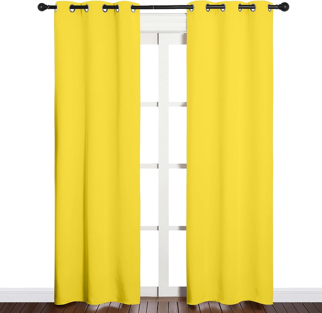 NICETOWN Window Curtain Panels, Thermal Insulated Solid Grommet Draperies/Drapes for Basement (Bright Yellow, 1 Pair, 34 by 84-inch)