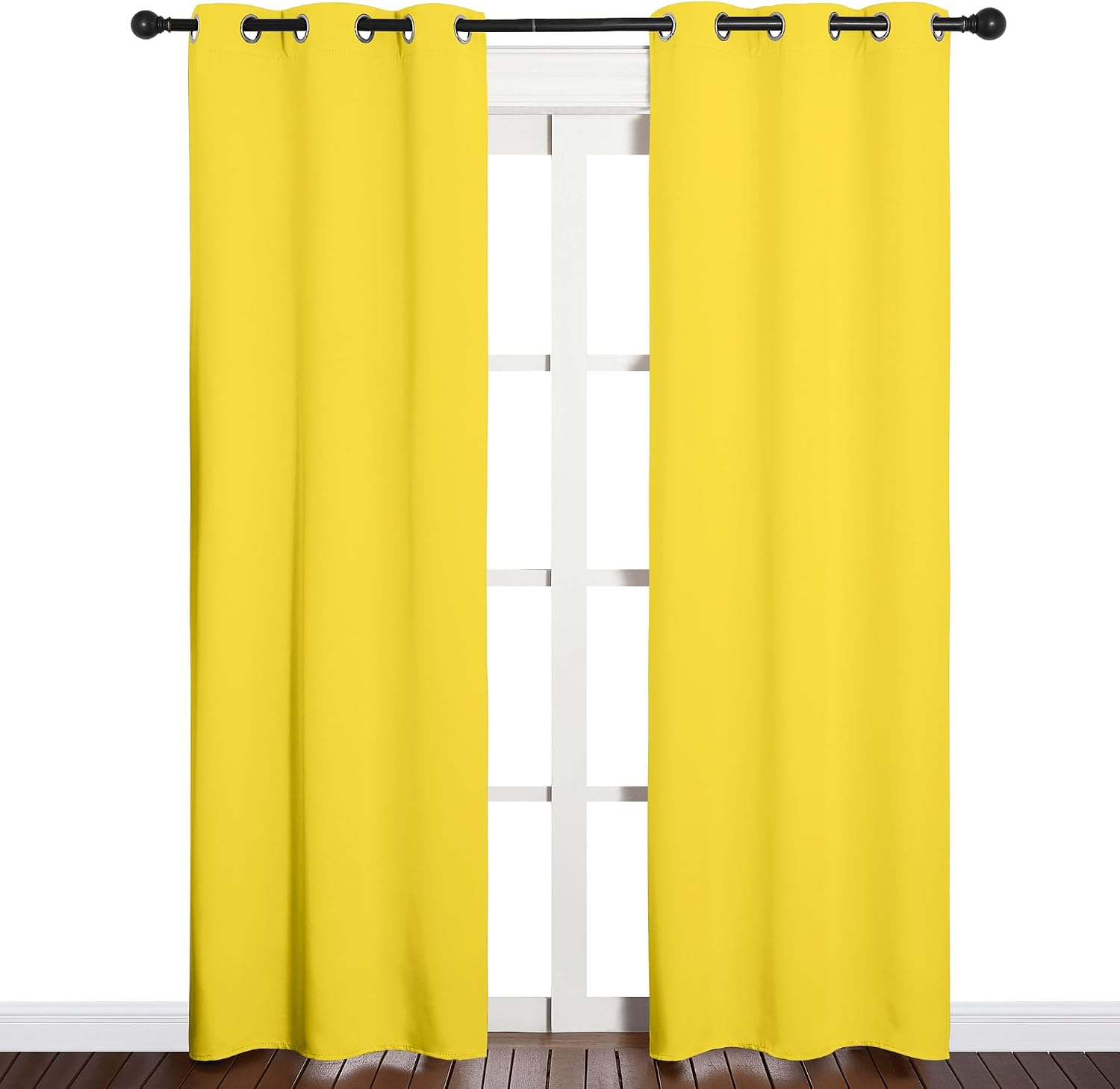 NICETOWN Window Curtain Panels, Thermal Insulated Solid Grommet Draperies/Drapes for Basement (Bright Yellow, 1 Pair, 34 by 84-inch)