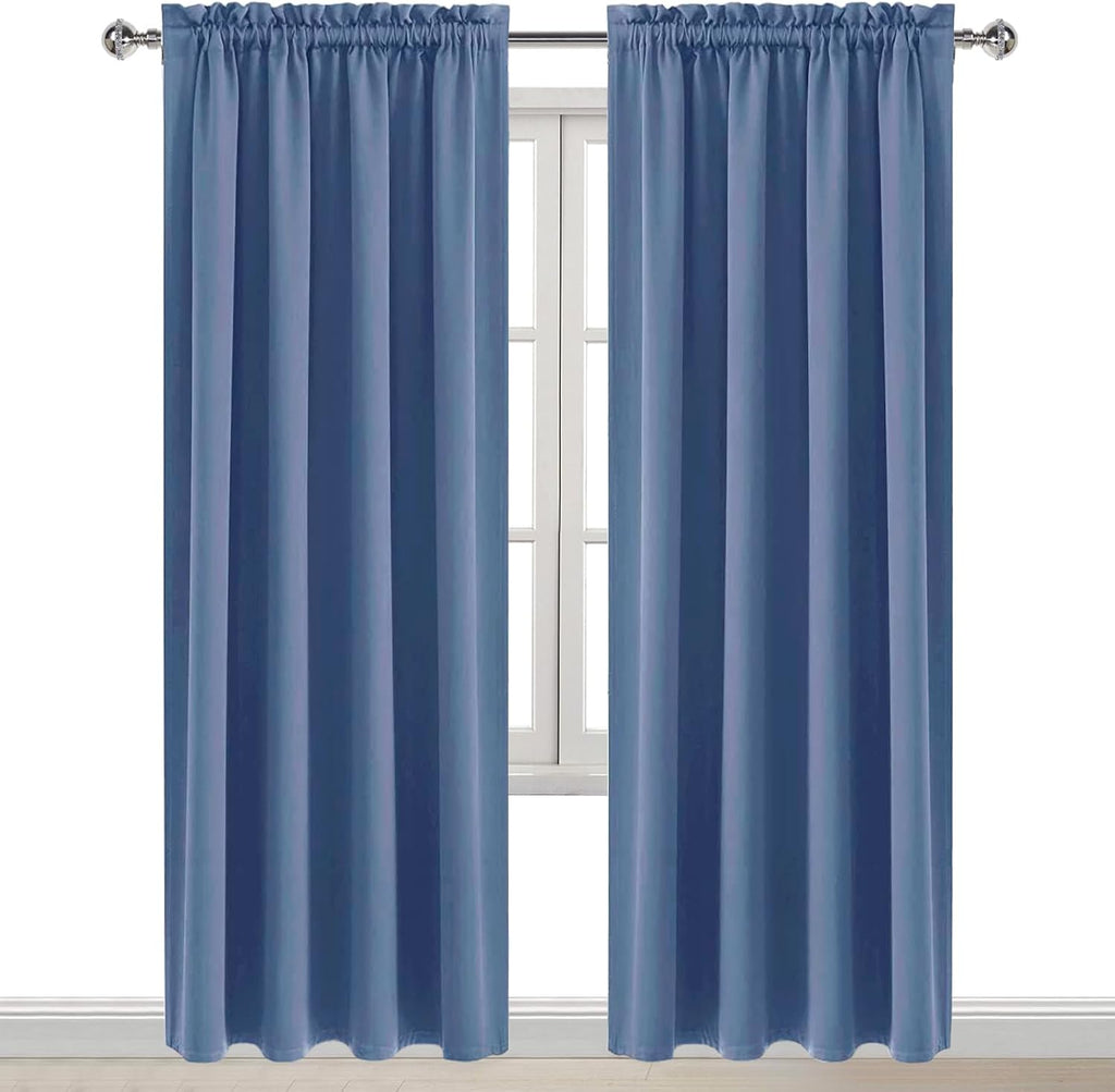 DWCN Blackout Curtains – Thermal Insulated, Energy Saving & Noise Reducing Bedroom and Living Room Curtains, Dusty Blue, W 52x L 95 Inch…