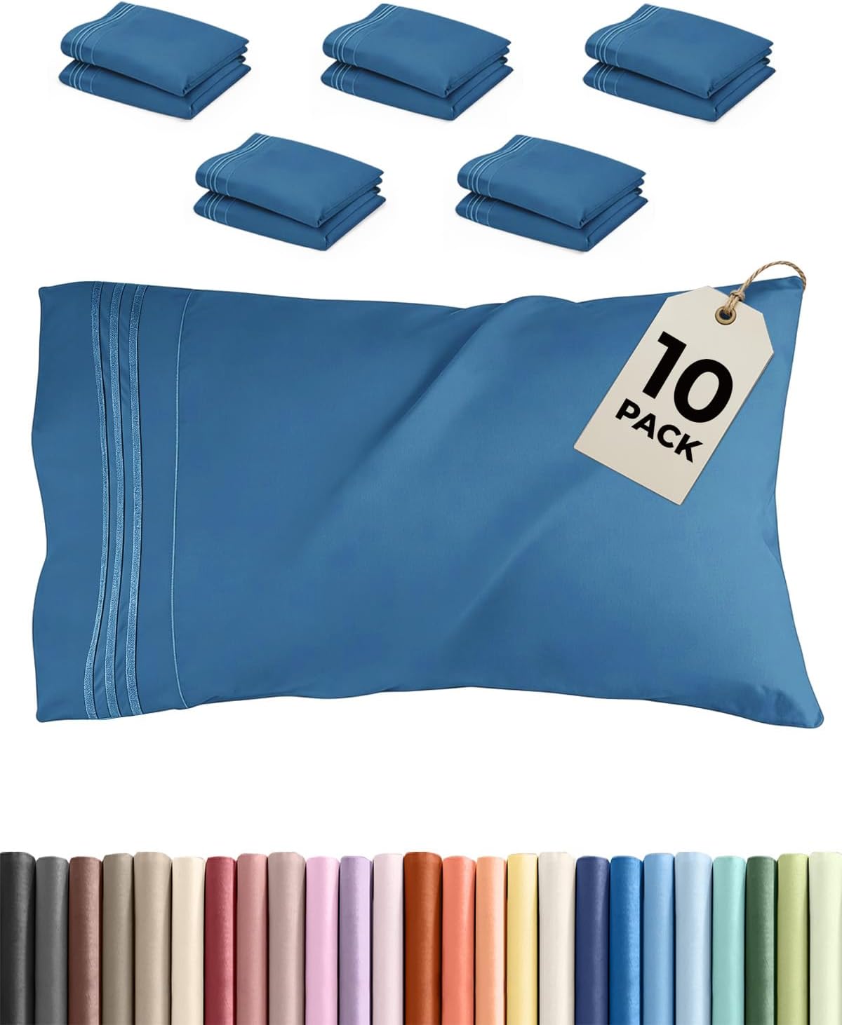 Standard Pillow Cases Set of 10 - Ultra Soft Hotel Quality Pillowcase Covers - Comfy & Wrinkle Free - Shrink & Fade Resistant - Machine…