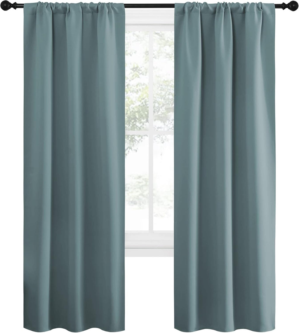 NICETOWN Greyish Blue Blackout Curtains Panels for Window, Thermal Insulated Rod Pocket Blackout Drapes/Draperies for Living Room (2…
