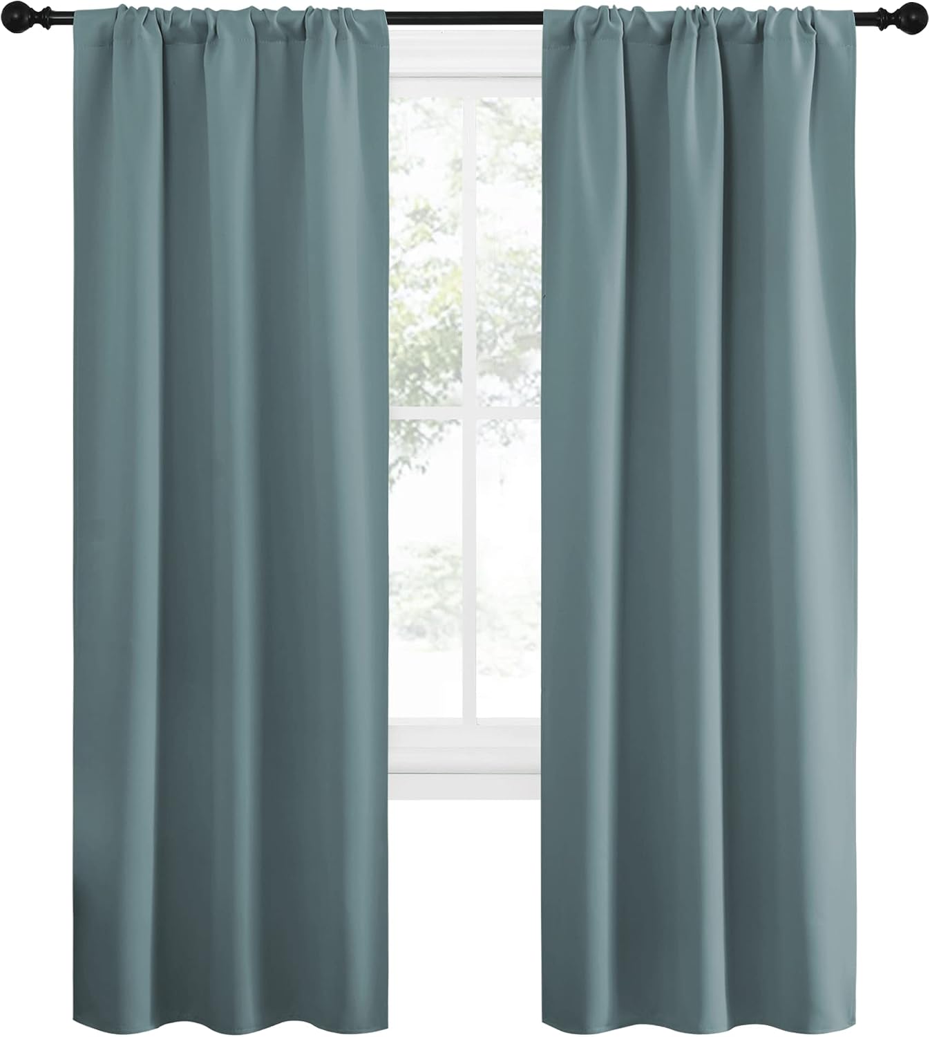 NICETOWN Greyish Blue Blackout Curtains Panels for Window, Thermal Insulated Rod Pocket Blackout Drapes/Draperies for Living Room (2…