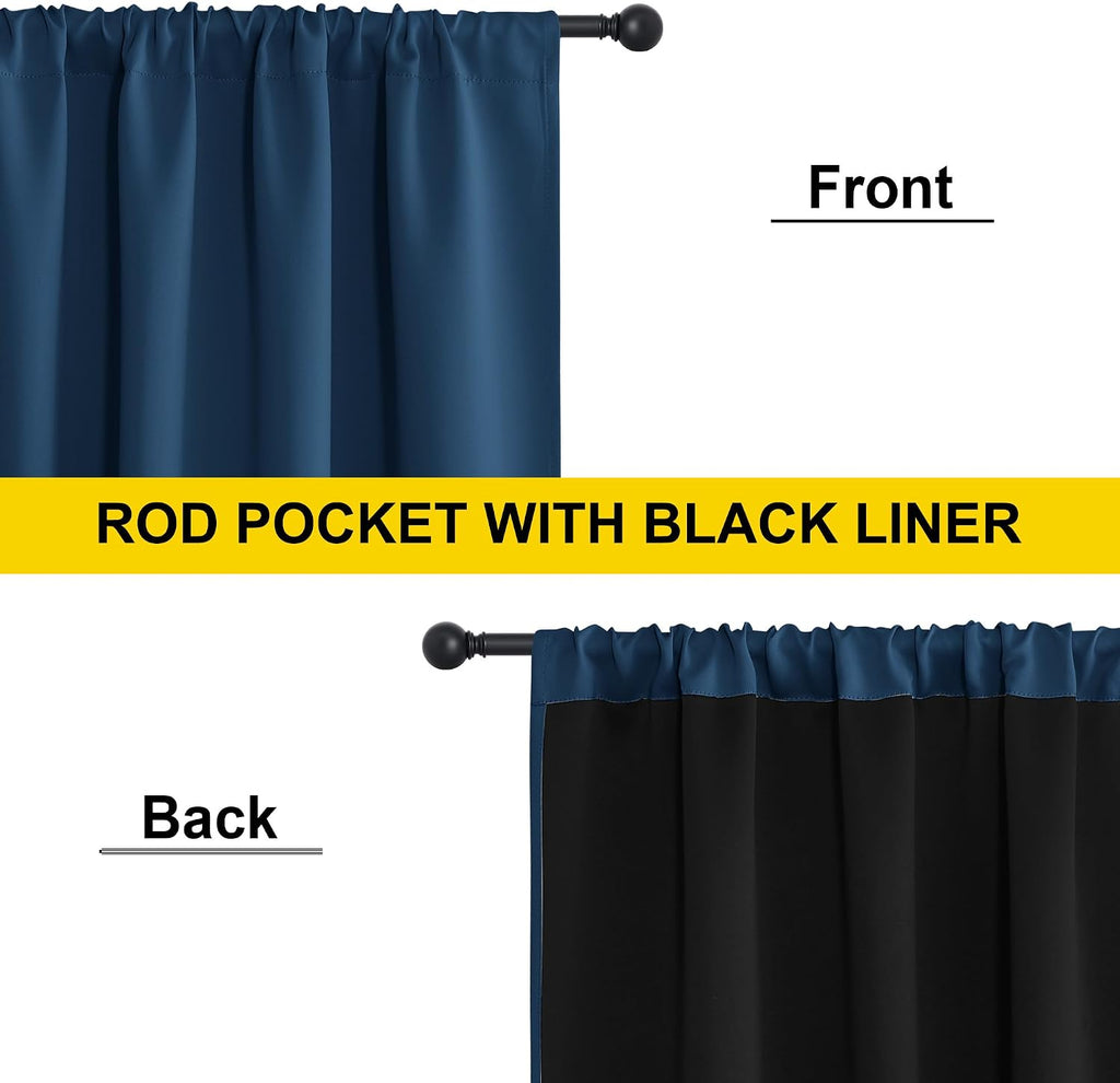 Nicetown Moroccan Blue 100% Blackout Curtain Panels, 2 Pieces of 52x84 Inch Rod Pocket Window Drapes with Black Liner for Bedroom, Energy S…
