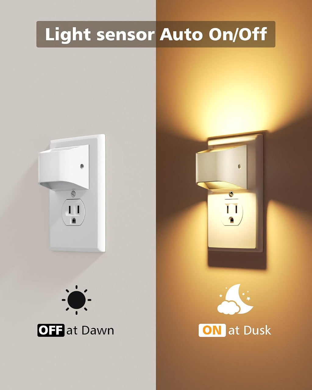 VOLISUN Night Lights Plug into Wall, 2 Pack Up and Down LED Night Light with Dusk to Dawn Light Sensor, 3000K Warm White Nightlight for…