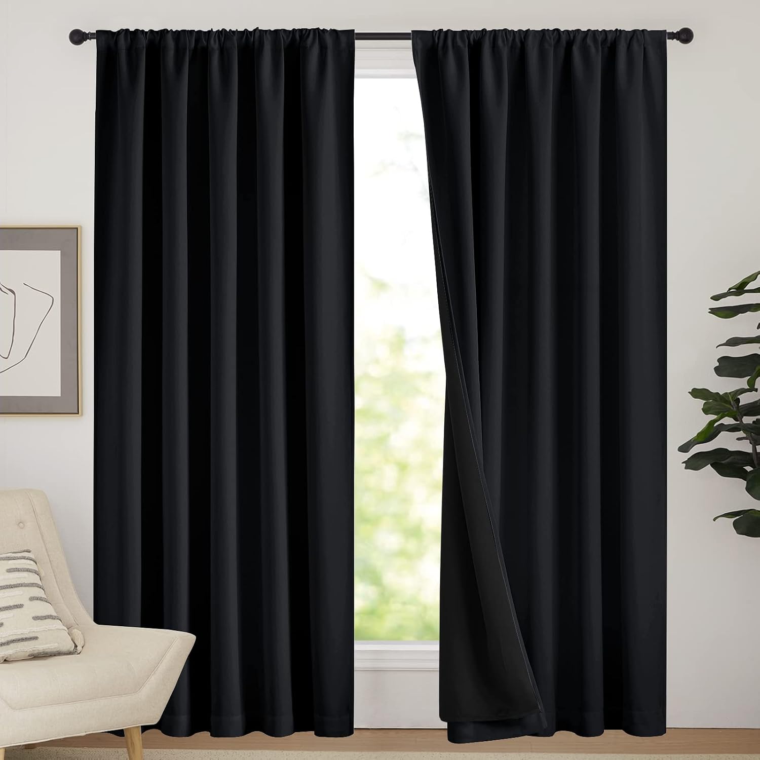Nicetown Cold Reducing Thermal Curtains, Full Blackout Curtains 84 Inches Long for Dining Room, Soundproof Window Treatment Drapes for Hall…