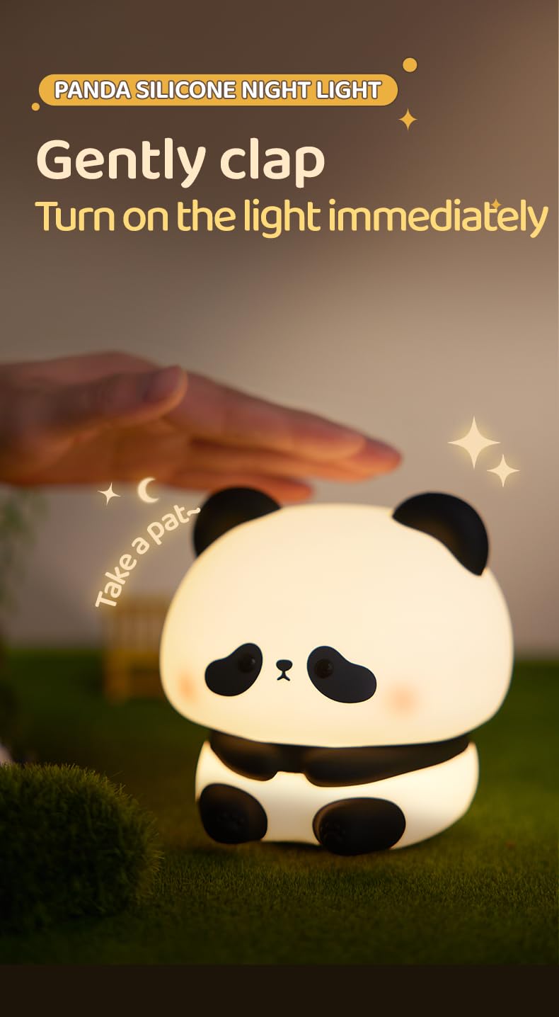Atsuinightlight ATSUI Cute Panda Night Light, LED Squishy Novelty Animal Night Lamp, Food Grade Silicone, 3 Level Dimmable Rechargeable Nur…