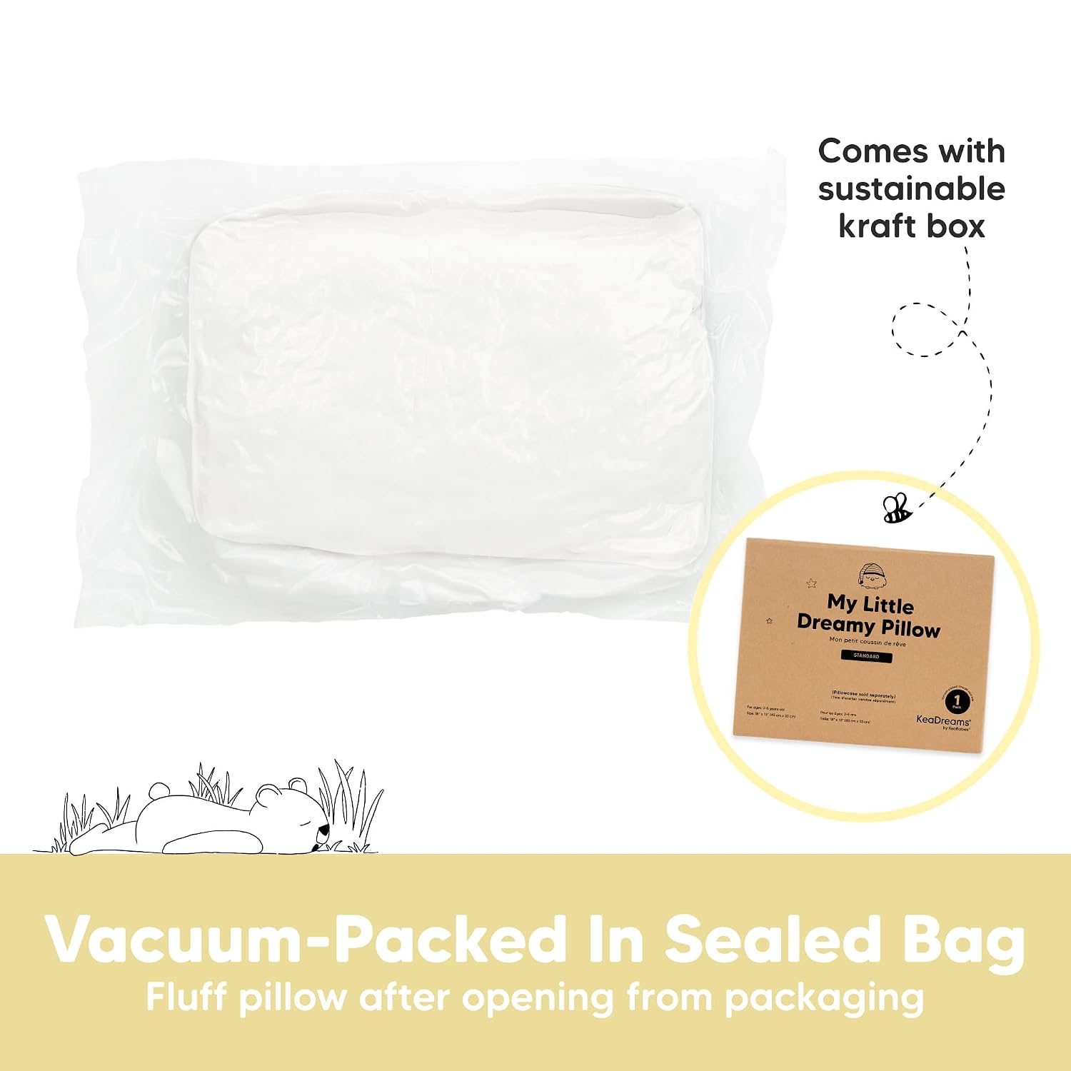 KeaBabies 1-Pack Toddler Pillows 2 Year Old to 5-13x18 Soft Organic Cotton Kids Pillow for Sleeping, Travel, School, Daycare, Nap…