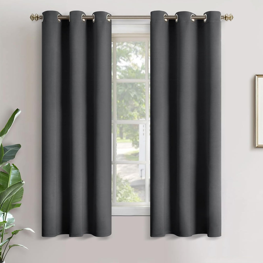 YoungsTex Dark Grey Blackout Curtains for Bedroom 34 x 63 Inch Length - Thermal Insulated Drapes with Grommet Room Darkening Window Drapes…