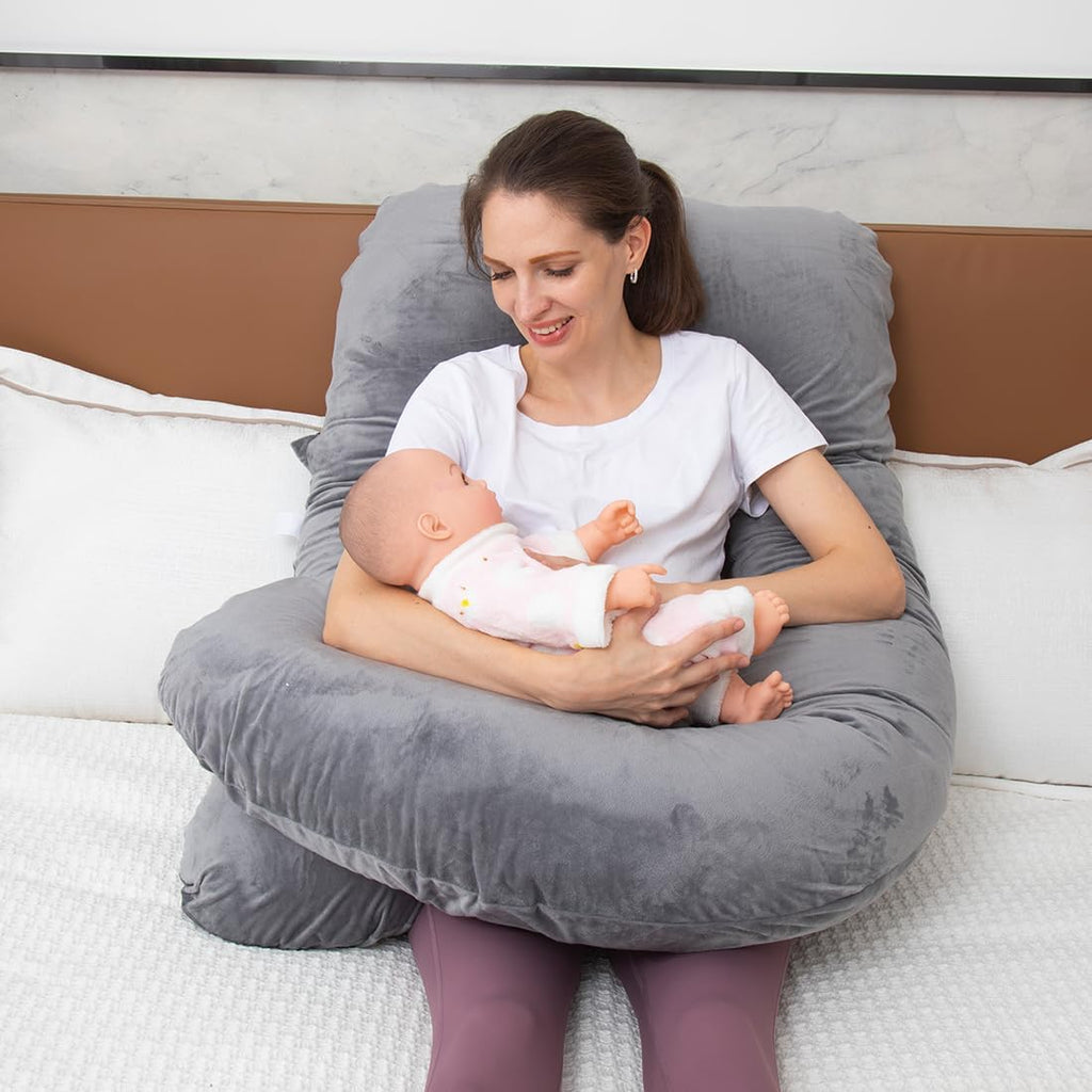 Moonpine MOON PINE Pregnancy Pillow, U Shaped Full Body Pillow for Maternity Support, Sleeping Pillow with Cover for Pregnant Women (Dark G…
