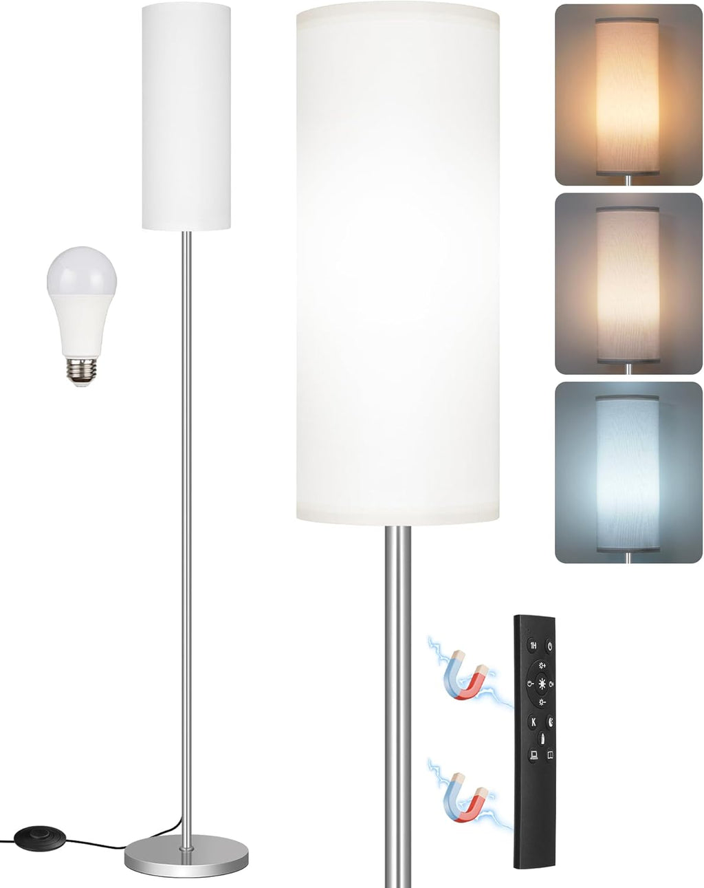 Dimmable Floor Lamps for Living Room with Remote and Foot Switch, 64.4” Modern Standing Tall Lamp, Corner Lamp for Bedroom, Office, Bulb…