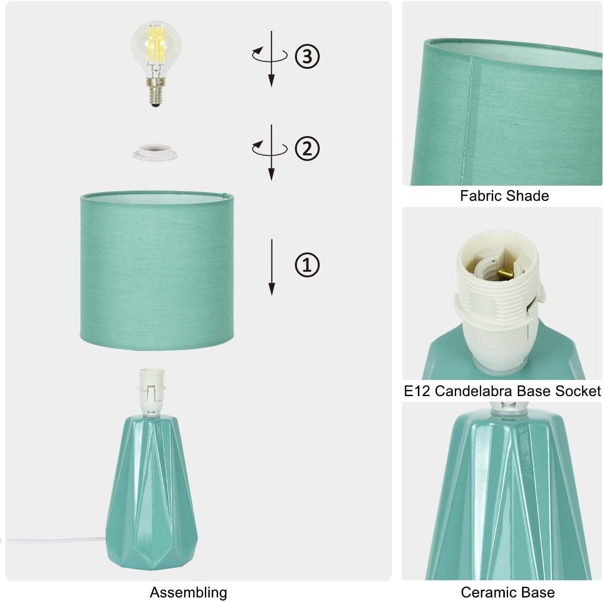 Elisa Green Small Table Lamp for Living Room as Bedside Table Lamp for Bedroom, Modern Ceramic Kids Night Table Lamp, Φ6.1×H12.4IN, Bulb…