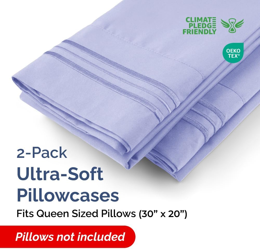 Queen Pillow Cases Set of 2 - Ultra Soft Hotel Quality Pillowcase Covers - Comfy, Cozy & Wrinkle Free - Shrinkage, Stain & Fade Resistant…