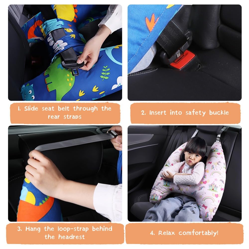 Eaonitu Travel Pillow Car Cushion for Kids 6 Years Old+ Shoulder Neck Back Support & Seat Belt Comfort, Road Trip Cozy Sleeping Gift for Yo…