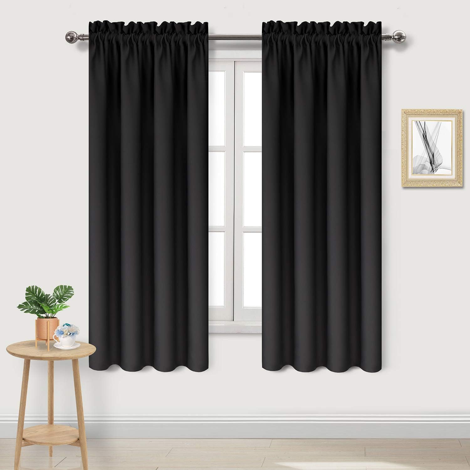 Dwcn Blackout Curtains for Bedroom - Thermal Insulated Privacy Energy Saving Rod Pocket Drapes for Living Room, W 38 x L 72 Inch, Black, Se…