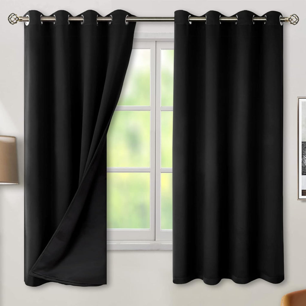 BGment Thermal Insulated 100% Blackout Curtains for Bedroom with Black Liner, Double Layer Full Room Darkening Noise Reducing Grommet Curta…