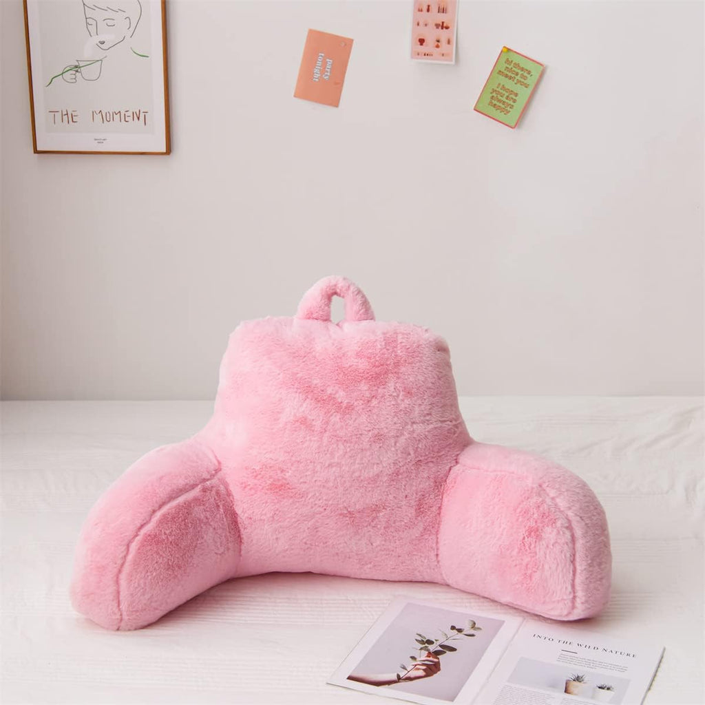 Holawakaka Large Faux Fur Bed Rest Pillow with Arms, Rabbit Fur Reading Pillows Perfect for Adults Men Women, Arm, Back, Pregnancy Lumbar &…