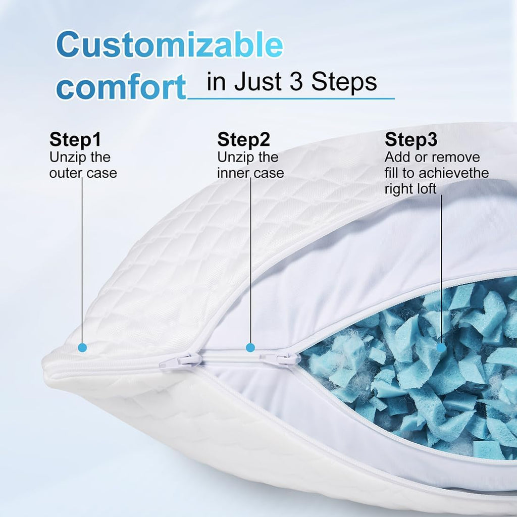 NTCOCO Cooling Bed Pillows Queen Size for Sleeping Shredded Memory Foam Bed Pillows Adjustable Gel for Side Stomach Back Sleepers…