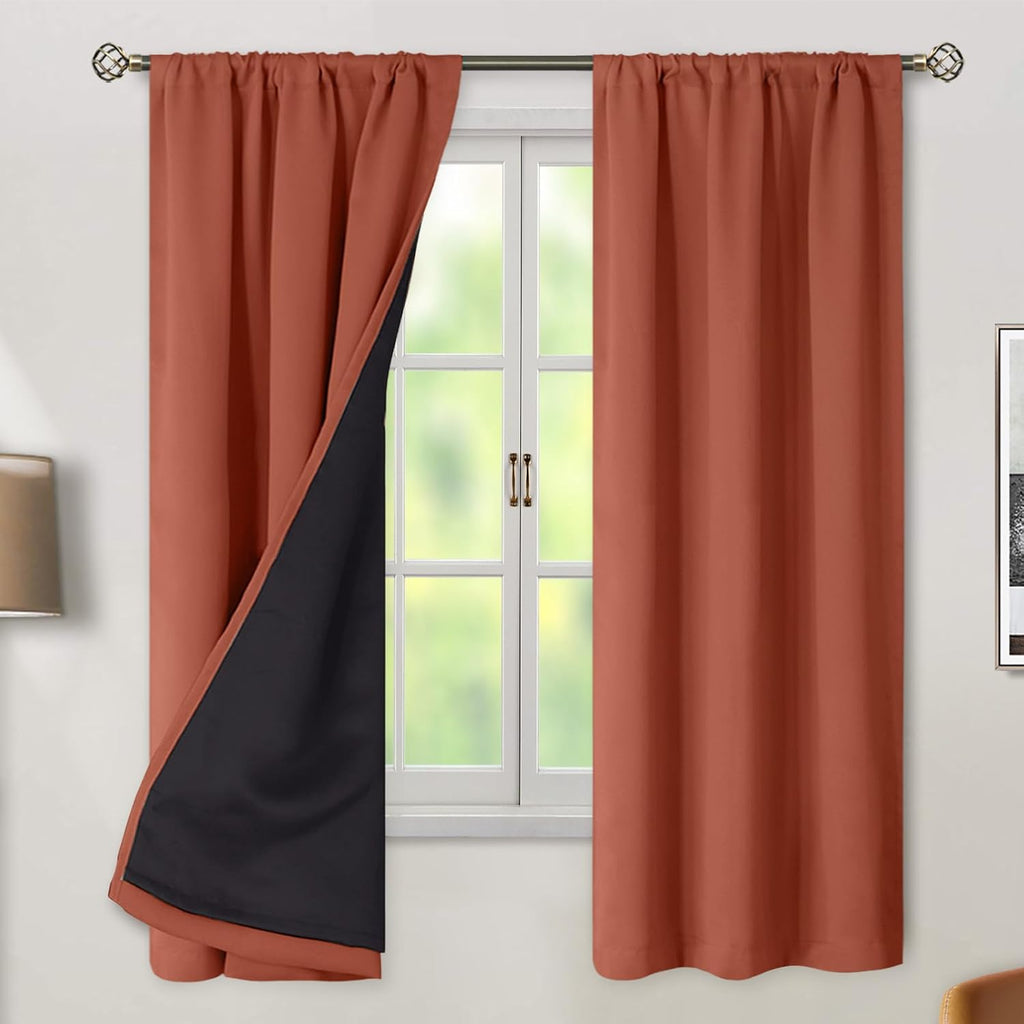 BGment Terracotta 100% Blackout Curtains 63 Inch Length with Thermal Insulated Liner, Rod Pocket and Back Tab Double Layer Full Room…
