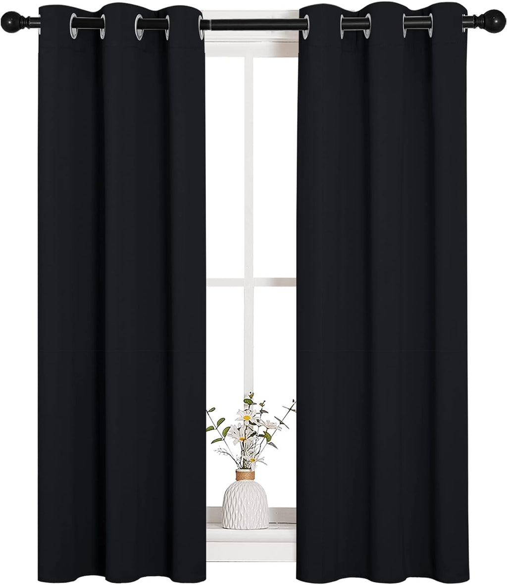 NICETOWN Living Room Blackout Curtains and Drapes, Black Solid Thermal Insulated Grommet Blackout Drapery Panels for Window (2 Panels, 29…