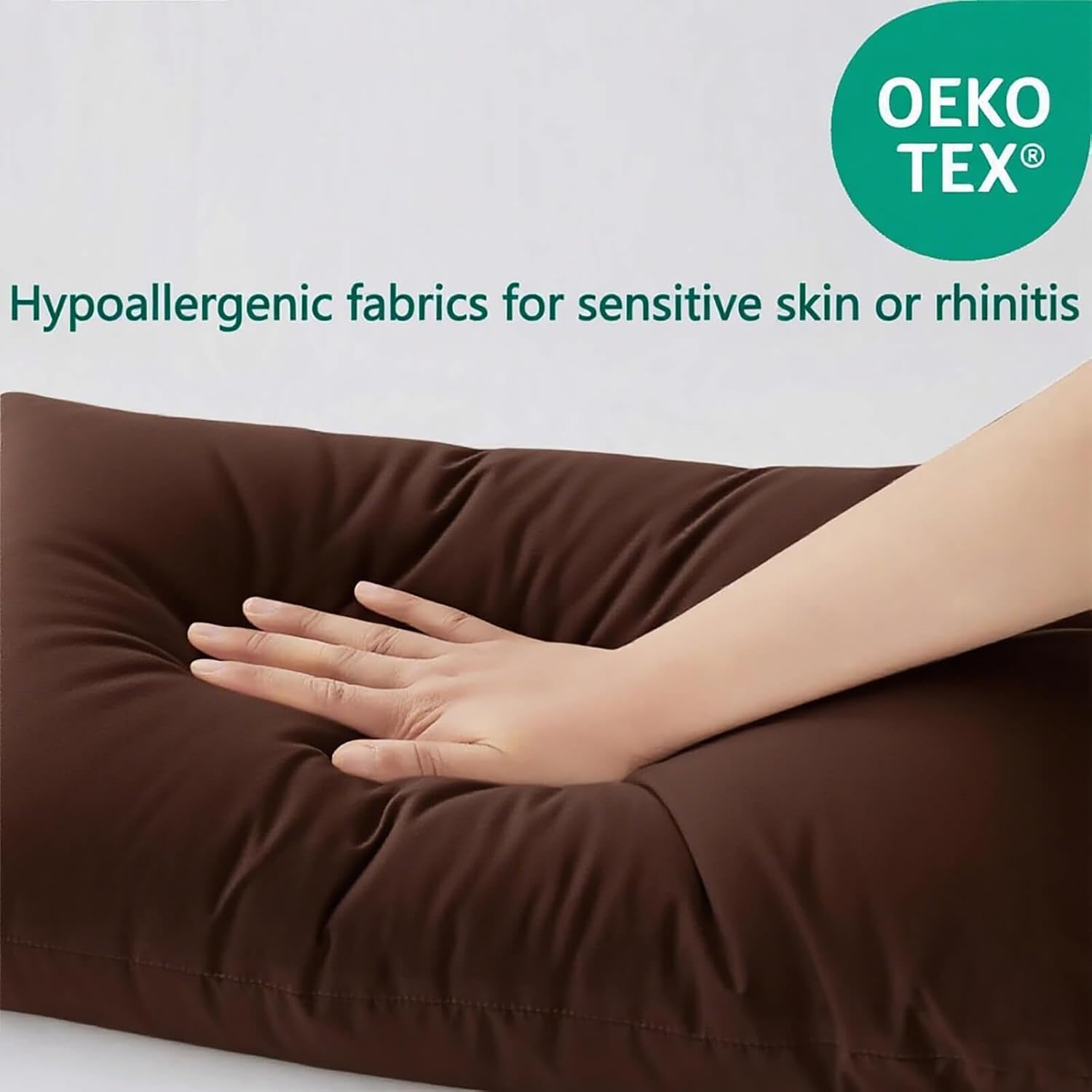 Flat Ultra Thin Bed Pillows Standard/Queen Size Pillow Set of 2 Extra Soft Down Alternative for Stomach Back Sleeper Coffee Brown
