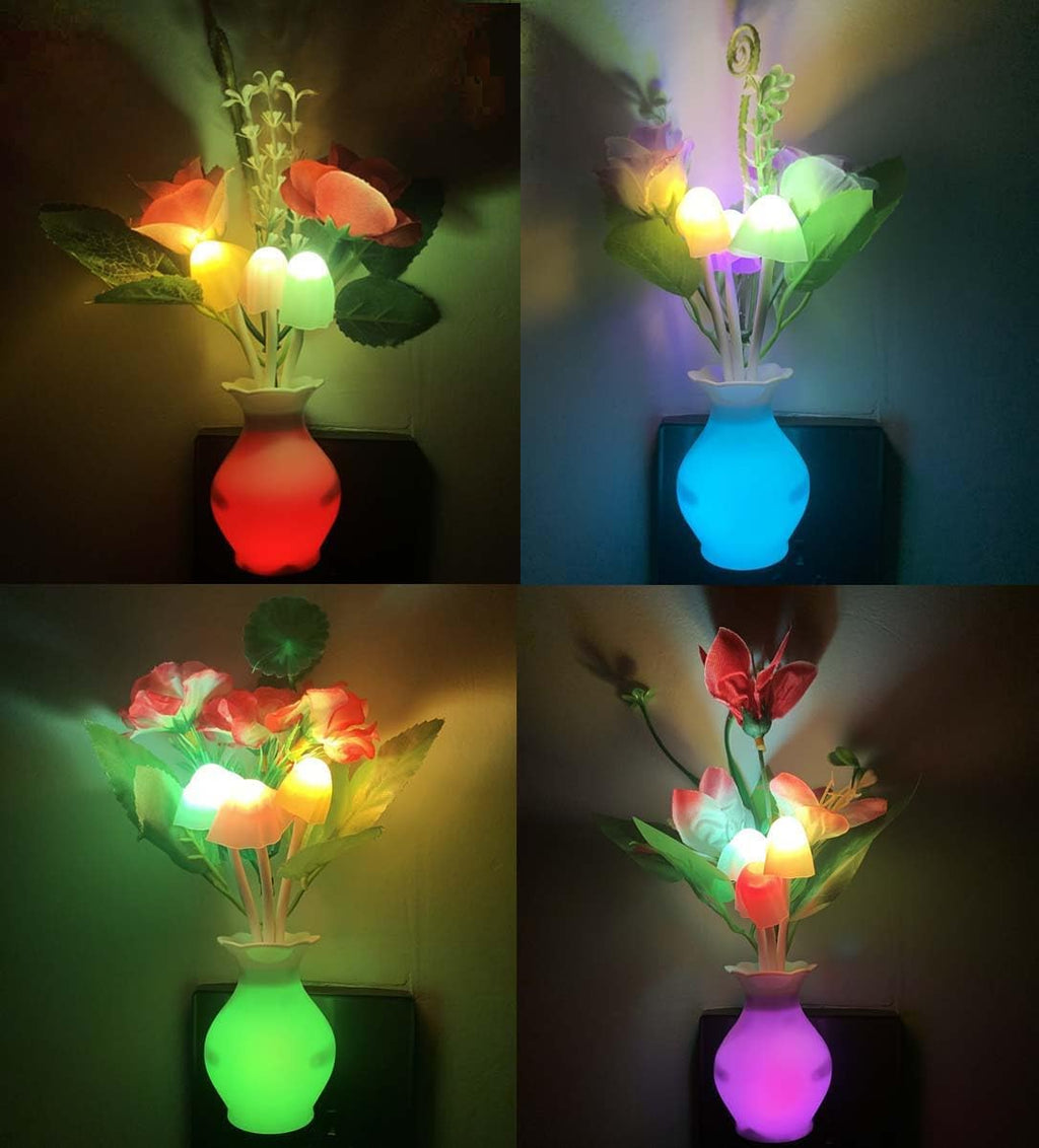 4 Pieces LED Night Light Plug in with Dusk to Dawn Sensor 7 Color Change, Wall Lamps Plug in NightLight for Kids Adults, Bedroom…