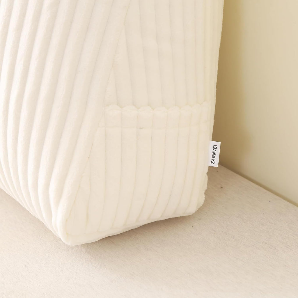 Corduroy Wedge Reading Pillow for Bed, 3 Sizes, 4 Colors for Bed, Sofa, Office Chair (White, Large 24 * 20 * 8in)