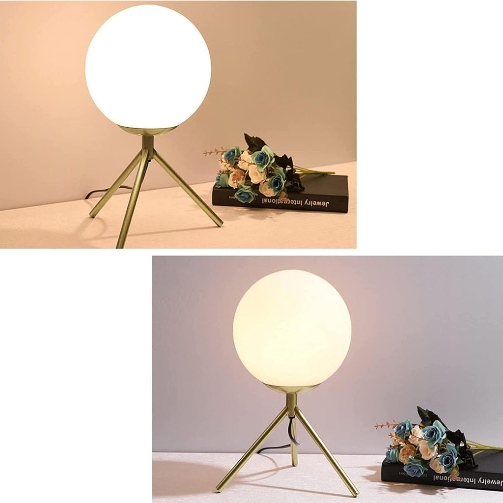Bokt Mid Century Modern Table Lamp - Gold Glass Globe Desk Reading Lamp - Contemporary Minimalist Brushed Brass Bedside Desk Nightstand Ind…