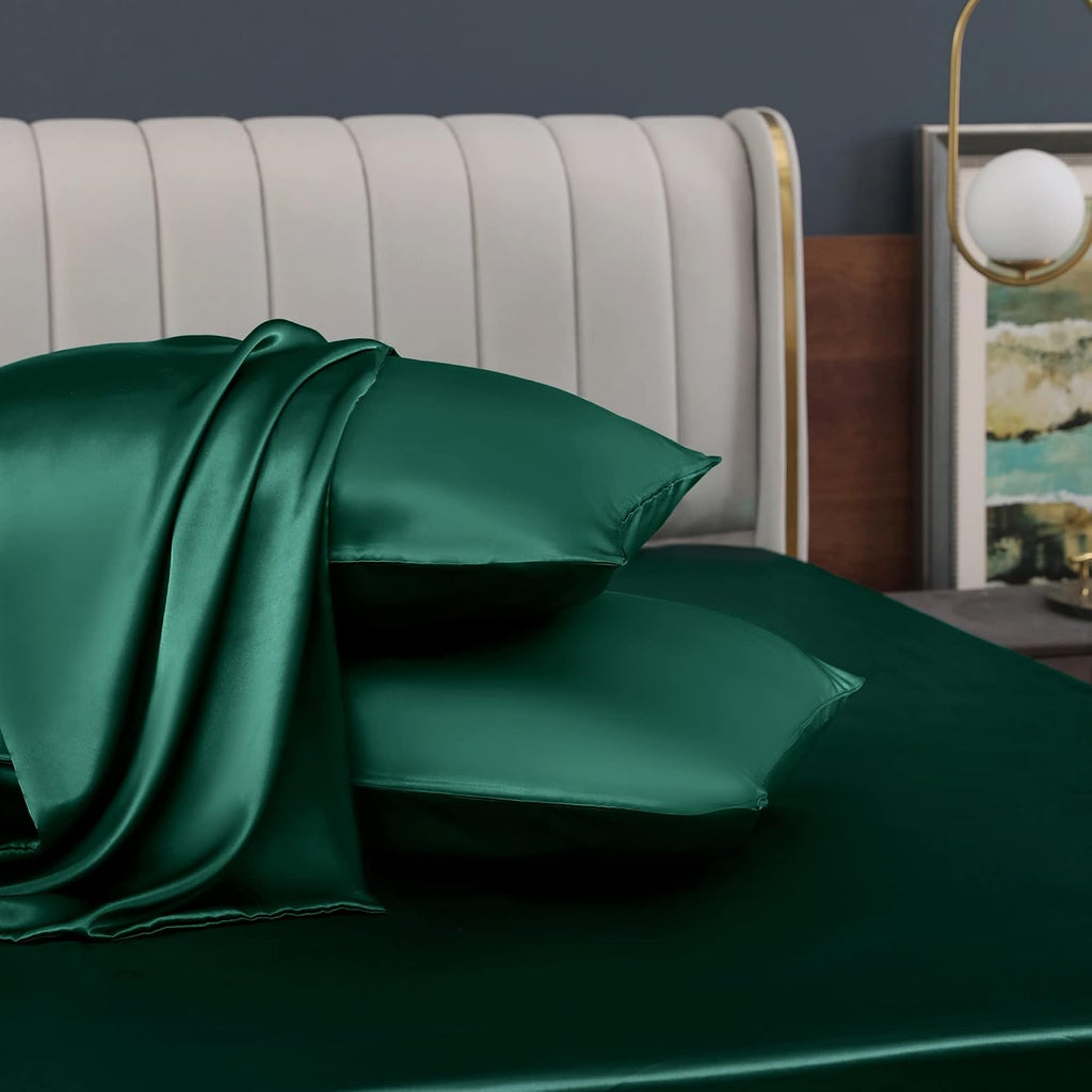 Homiest Blackish Green Satin Pillowcase for Hair and Skin, Standard Size Pillow Covers Luxury & Ultra Soft Pillow Cases Set of 2, Cooling…