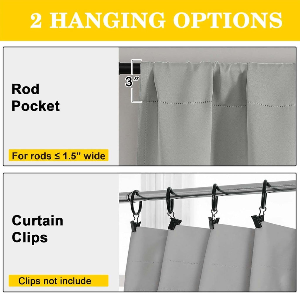 WelvetBLK Silver Grey Room Darkening Curtains for Bedroom Living Room 45 Inch Length 2 Panels Set, Soft Solid Thermal Insulated Rod Pocket…