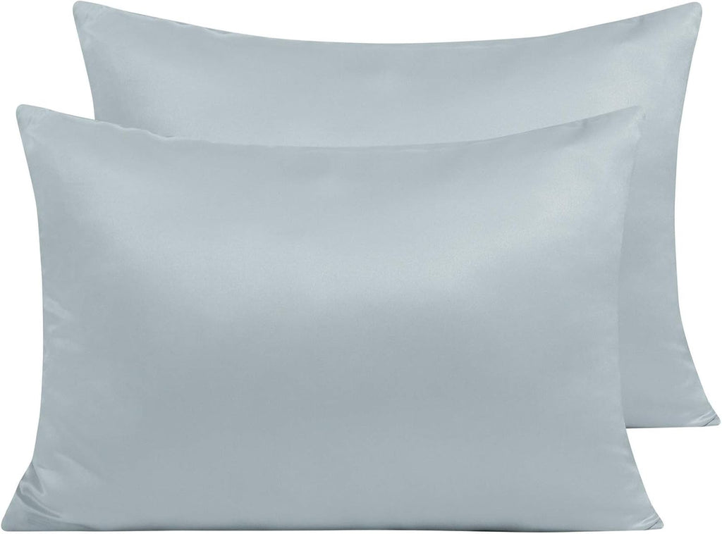 Ntbay Zippered Satin Pillow Cases for Hair and Skin, Luxury Standard Hidden Zipper Pillowcases Set of 2, 20x26 Inches, Grey 26 Inches Grey