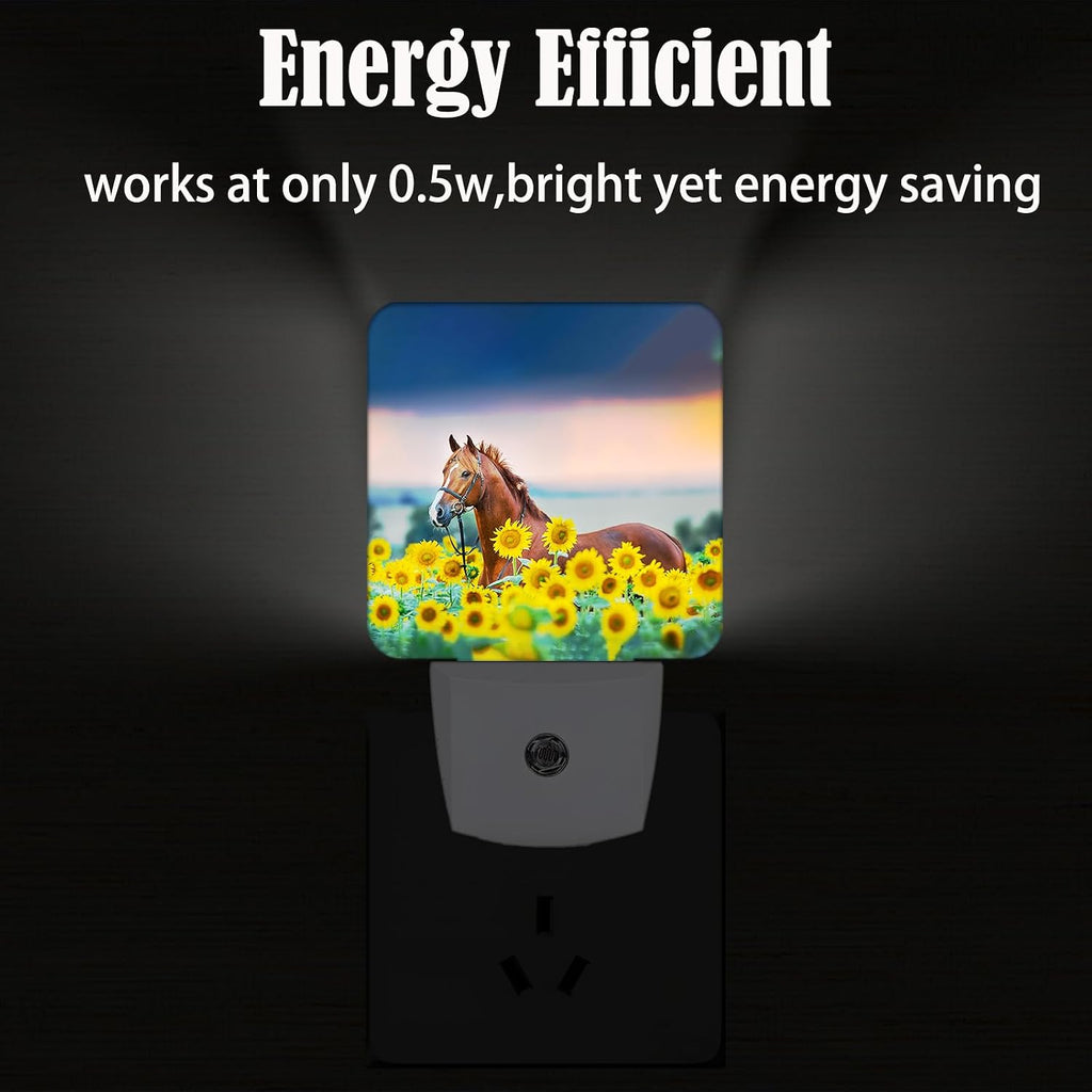 Sunflower Farm Animal Horses Night Light, Plug Into Wall with Dusk to Dawn Light Sensors, Warm Nightlights for Bedroom, Bathroom, Hallway…