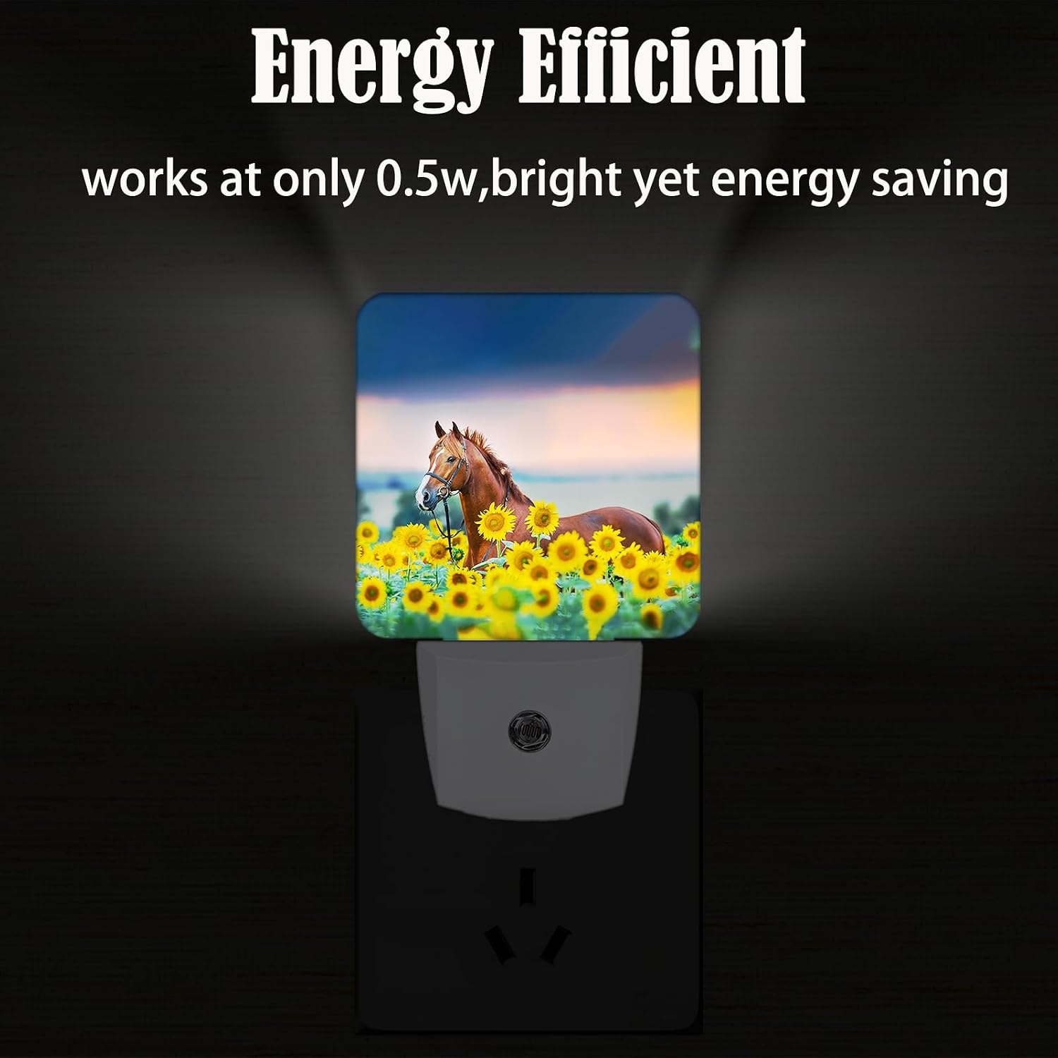 Sunflower Farm Animal Horses Night Light, Plug Into Wall with Dusk to Dawn Light Sensors, Warm Nightlights for Bedroom, Bathroom, Hallway…
