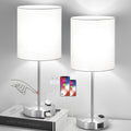 Lynnoland Set of 2 Touch White Table Lamps with 2 USB Ports & AC Outlet, 3-Way Dimmable Bedside Nightstand Lamps for Bedroom Living Room…