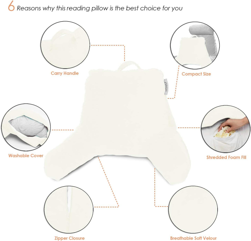Nestl Reading Pillow with Shredded Memory Foam, Designed for Sitting Up in Bed and Couch, Back and Arms Adjustable Support for Adult &…