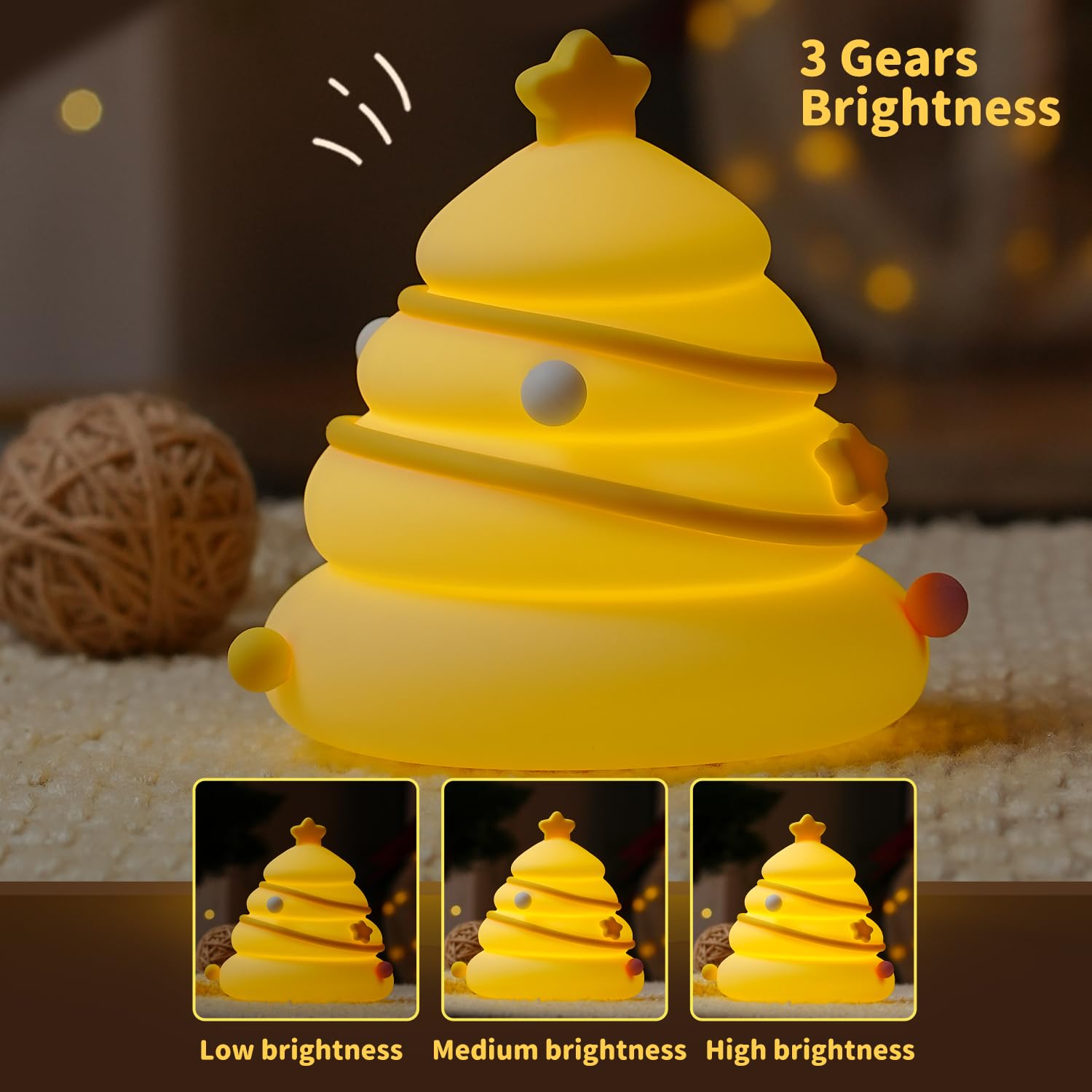 Xmas Tree Night Light, Cute LED Lamp, Silicone Dimmable Nursery Nightlight for Kids, Rechargeable Bedside Touch Lamp, Funny Office Desk…