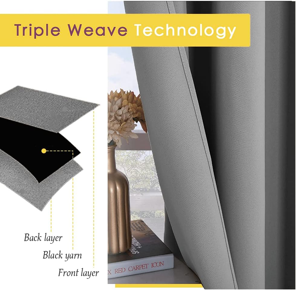 NICETOWN Bedroom Curtains Blackout Drapery Panels, Three Pass Microfiber Thermal Insulated Solid Ring Top Blackout Window Curtains/Drapes…