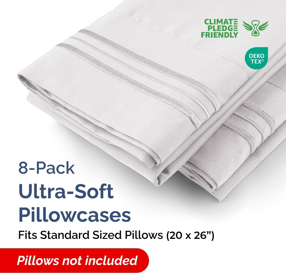 Standard Pillow Cases Set of 8 - Ultra Soft Hotel Quality Pillowcase Covers - Comfy & Wrinkle Free - Shrink, Stain and Fade Resistant…