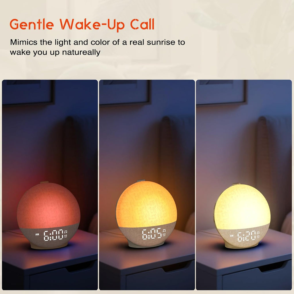 Sunrise Alarm Clock White Noise Machine, Sunset Simulation, 30 Soothing Sounds, 12 Color Night Light, Dimmable Sunlight Lamp Wake Up…
