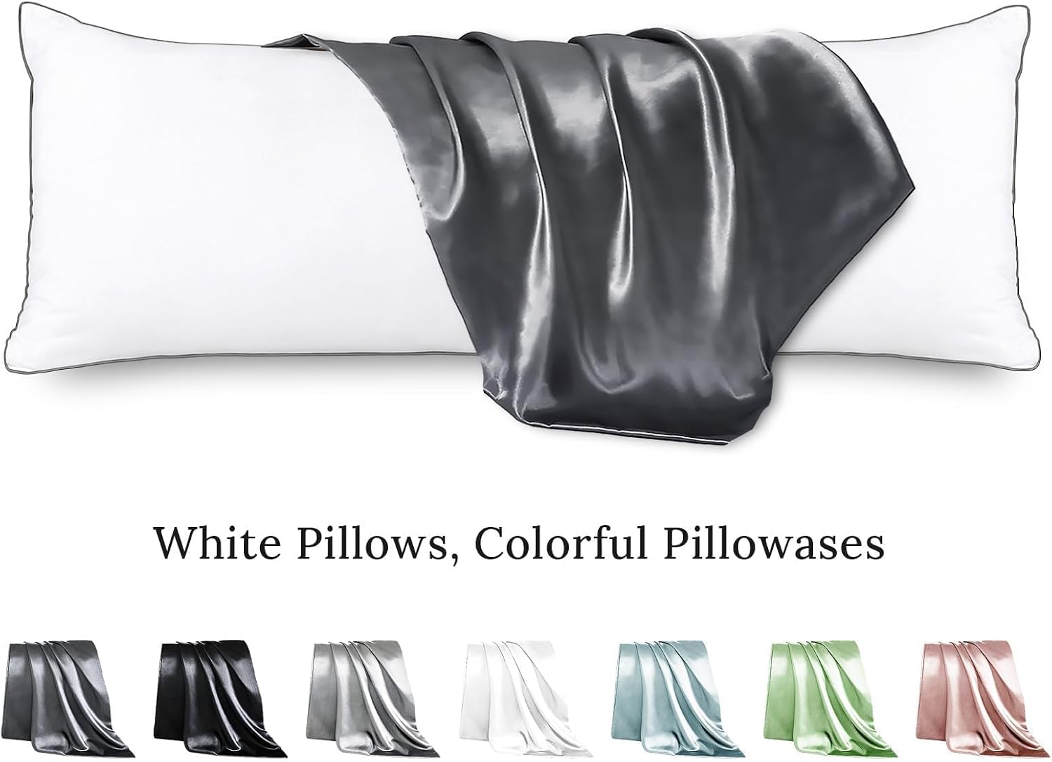 Huxmeyson Body Pillow with Satin Pillowcase, Body Pillow for Adults, Removable Cover, Grey (20"x54") Grey