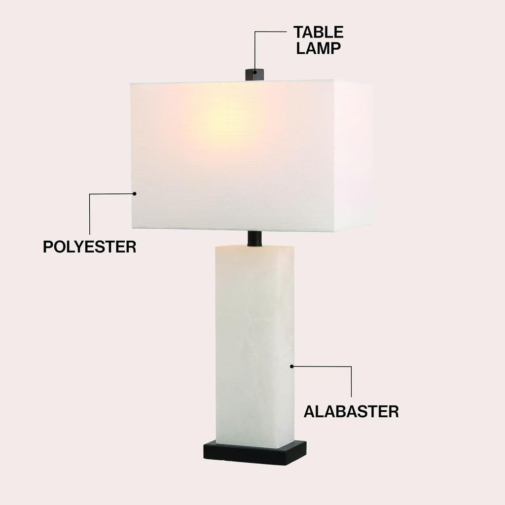 JONATHAN Y 27" White Black Alabaster Rectangular Table Lamp Contemporary Modern Bedside Nightstand Lamp for Living Room Bedroom with…