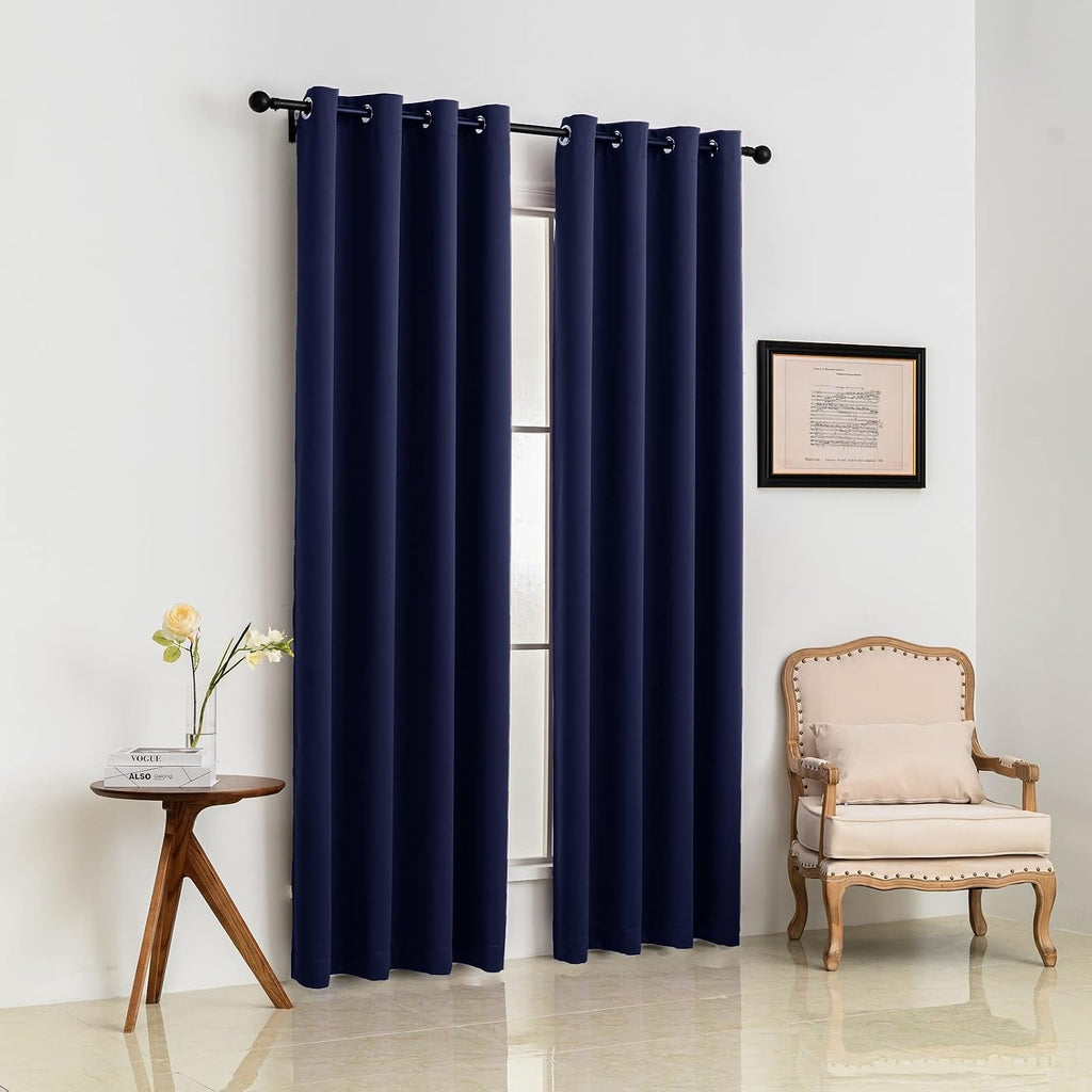 Pickluc Deep Navy Blackout Curtains 84 Inch Length 2 Panel Set, Solid Grommet Drapes for Bedroom or Living Room, Light Blocking and Thermal…