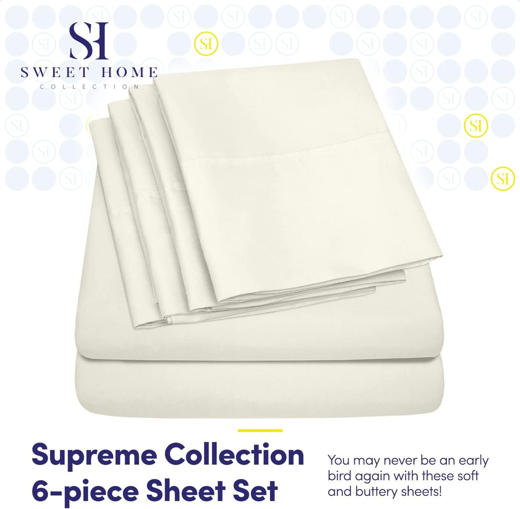 Cal King Size Bed Sheets - 6 Piece 1500 Supreme Collection Fine Brushed Microfiber Deep Pocket California King Sheet Set Bedding - 2…