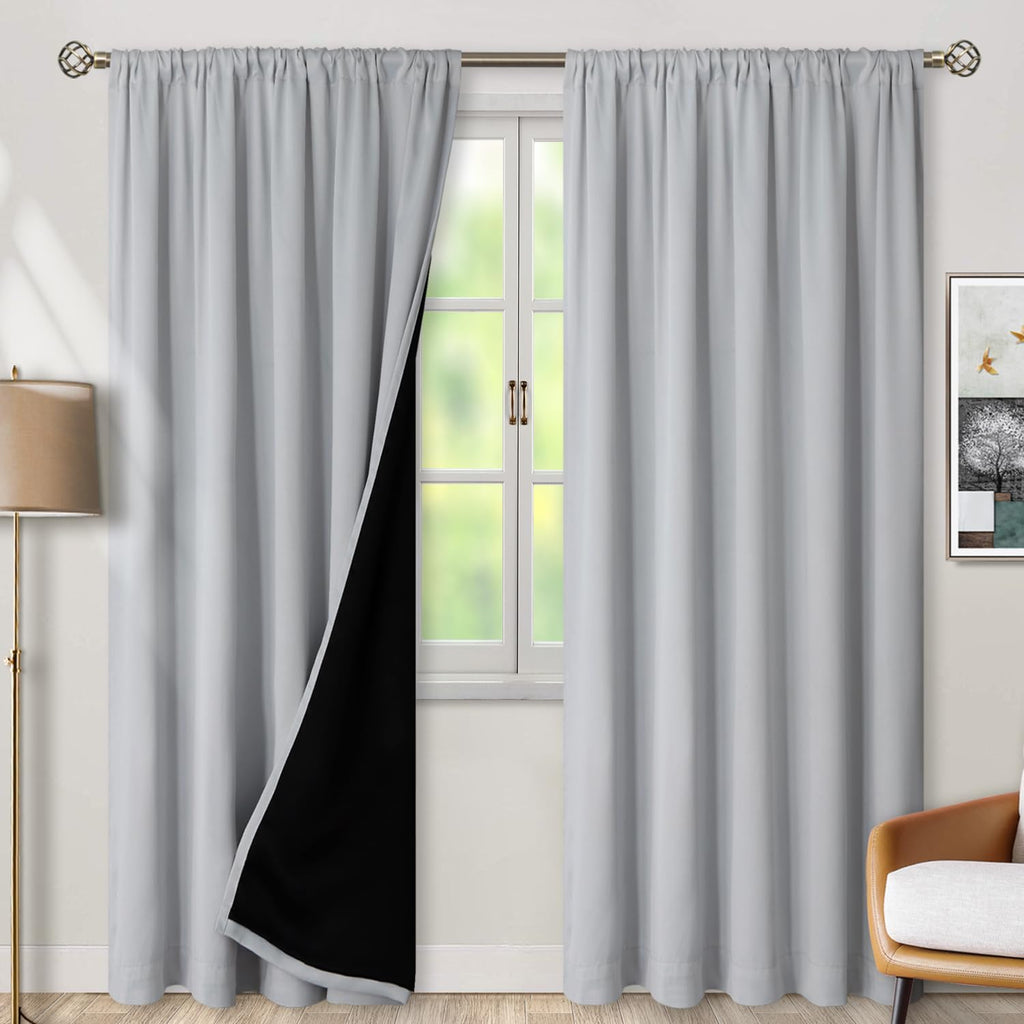 BGment Full Blackout Curtains with Thermal Insulation Liner Curtains 90 Inches Long, Rod Pocket and Back Tab Double Layer Room Darkening…
