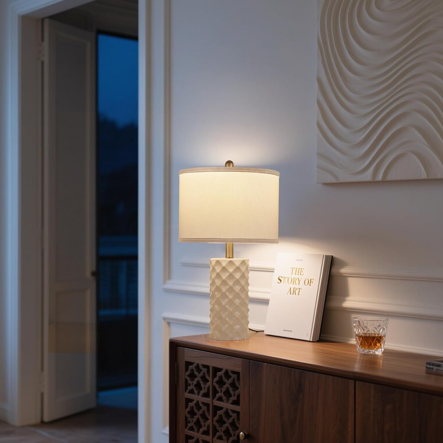 BLHDZJR Gentle Beige & Star Diamond Ceramic Table Lamps (Set of 2) - 23" Luxe Modern Bedside Lamps for Nightstand, bedrooms, Living R…